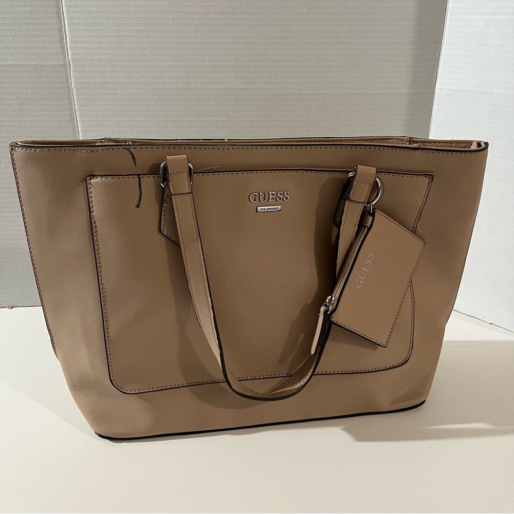 Flawed NWT Guess Tan Structured Purse Large Bag with Double Handles